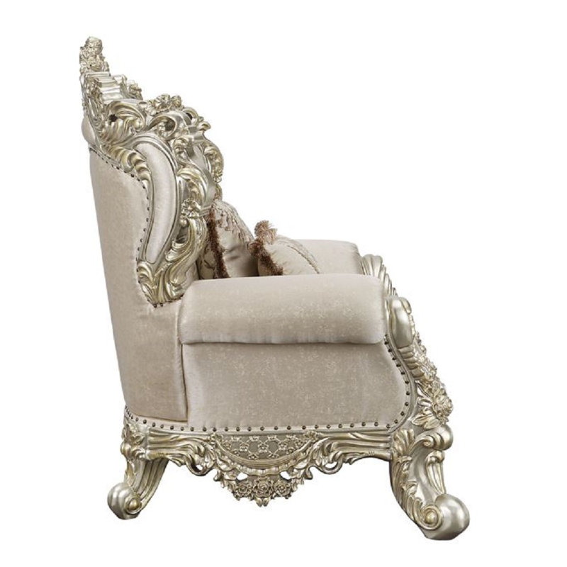 Danae Champagne and Gold Floral Tufted Chair with Pillows
