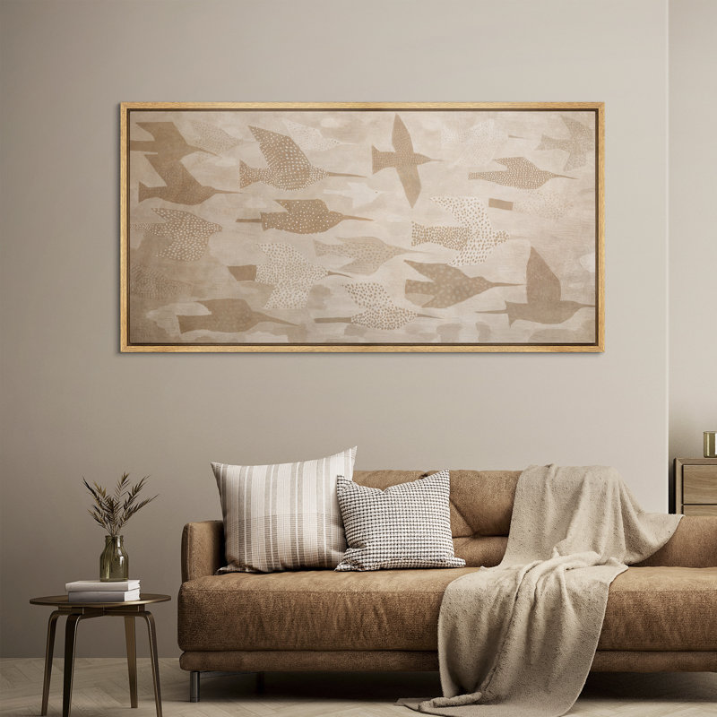 Neutre beige abstrait motif d'oiseaux minimaliste, décoration murale pour salon, chambre à coucher, toile encadrée, chambre principale, reproduction d'art