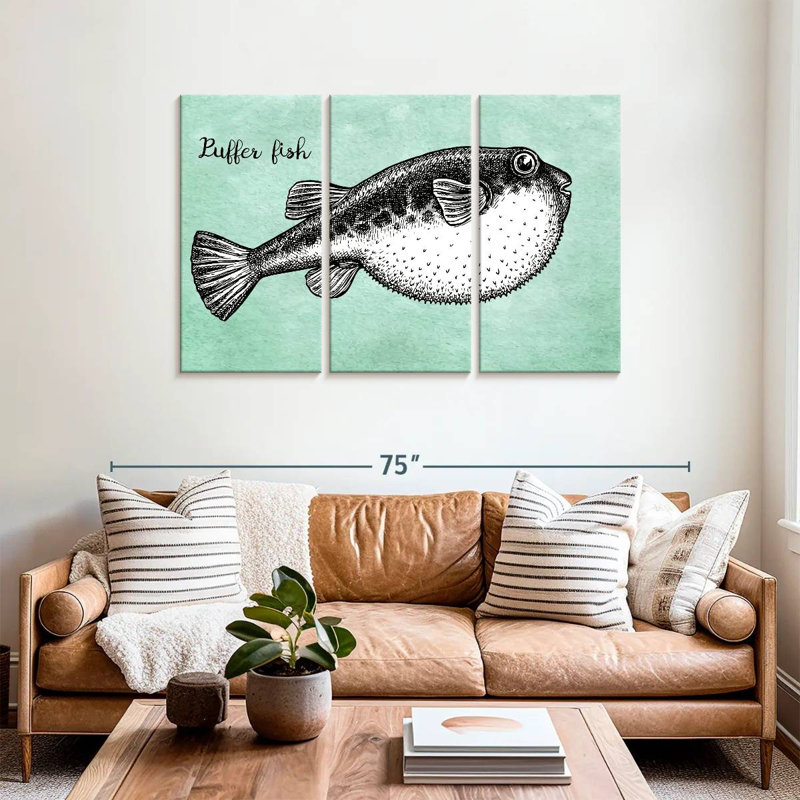 Brampt Puffer Fish Sketch, 36" H x 57" W