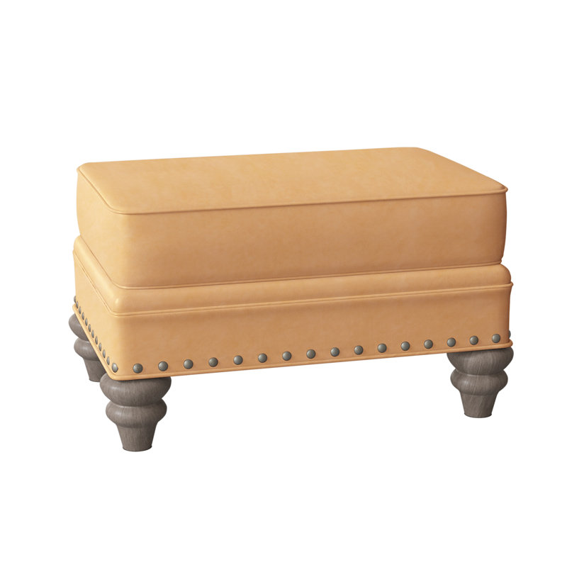 Carrado Leather Ottoman, Rio Mineral Genuine Leather, Stone, Pewter