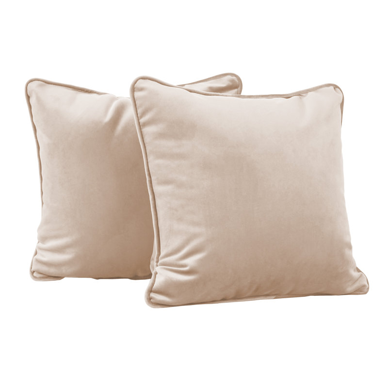 Rectangle Lumbar Microfiber Pillow with Piping, 2-pack, Square 15", Beige