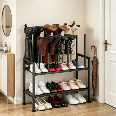Étagère à chaussures à 3 niveaux et organisateur de placard en métal pour bottes hautes, baskets, talons hauts, étagère de rangement multi-usage