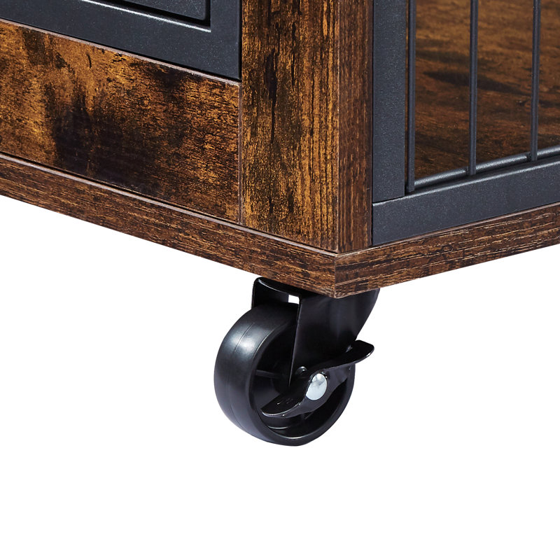 Table d'appoint pour meuble sur roulettes avec portes doubles et plateau relevable. L 31,50 po x P 22,05 po x H 25 po, Brun