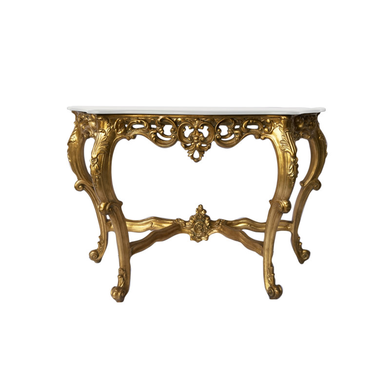 Genuine Marble Console Table, White Top/Gold Base, 34.25" H x 53" W x 16.93" D