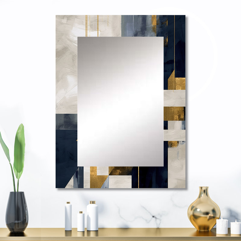 Gold Blue Shapes In Harmony - Abstract Shapes, 32 po x 24 po