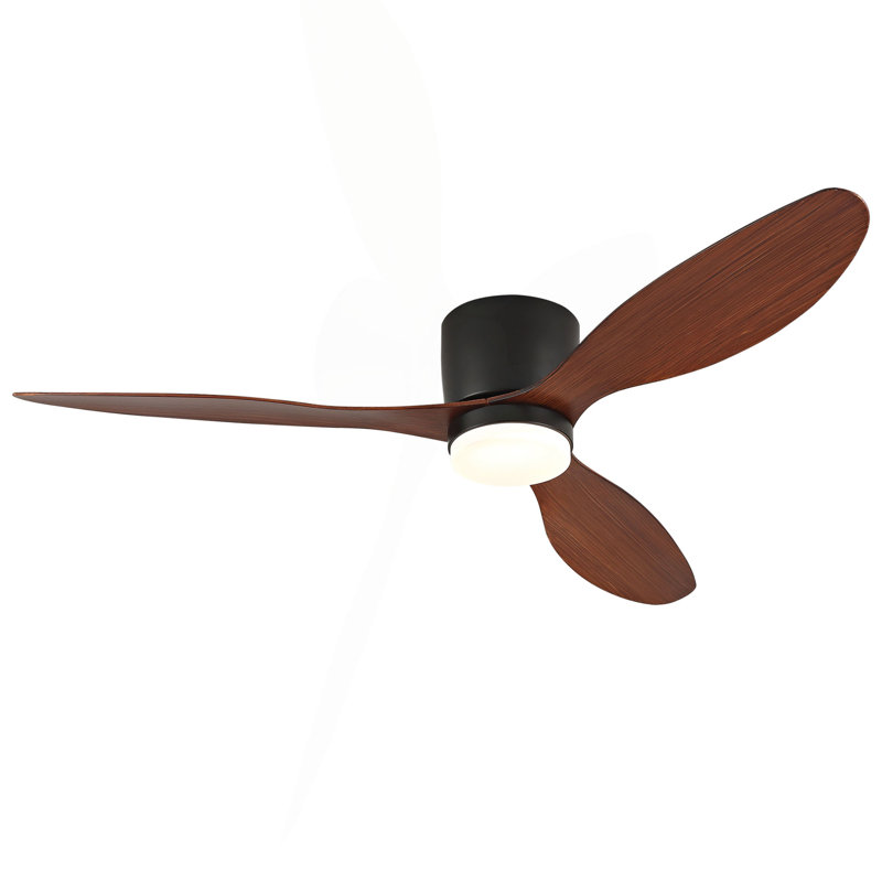 Ventilateurs de plafond 52 pouces avec lumières, plafonnier encastré à profil bas, 3 pales en ABS avec lumière et télécommande, moteur à courant continu réversible à 6 vitesses, silencieux, pour la chambre à coucher, intérieur / extérieur