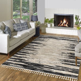Tapis en microfibre de polyester à motif abstrait gris / noir / ivoire Gertmenian Rafe Dax