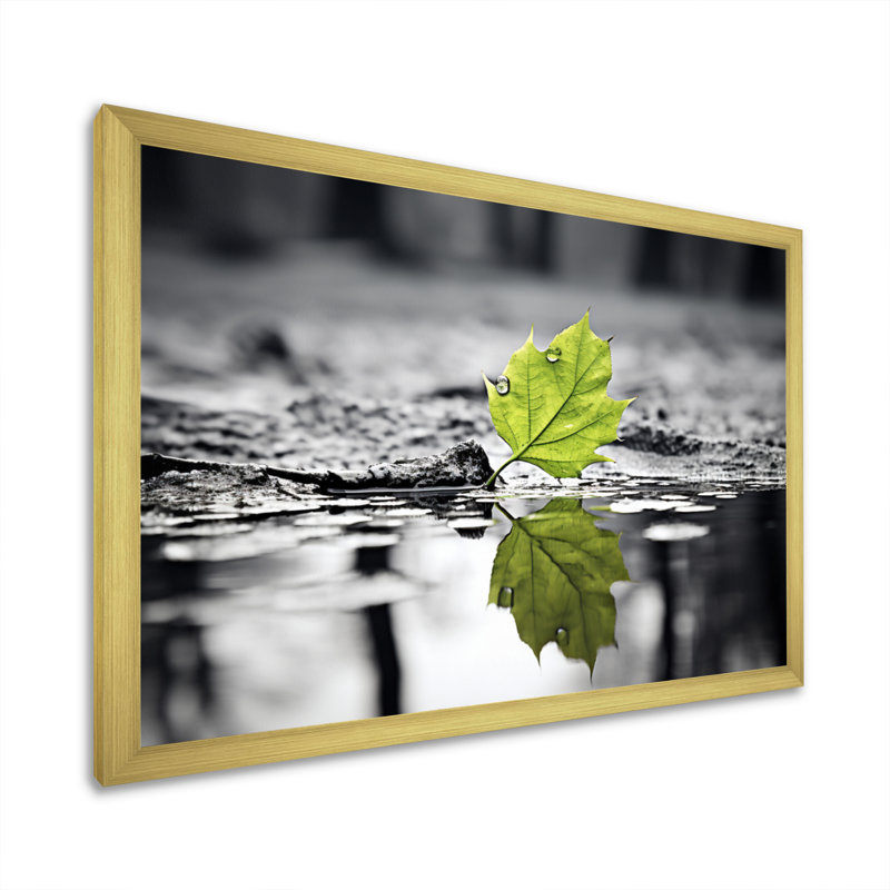 «Green Leaves Solitude In Winter II», reproduction d'art sur toile, H 16 po x l 32 po x P 1 po, Cadre doré à une seule photo