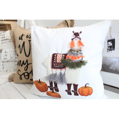  Harvest Llama Cotton Throw Pillow