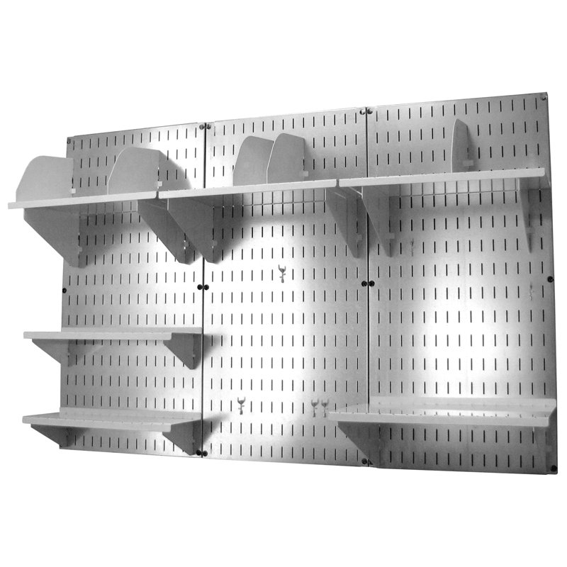 Metal Wall Organizer, Galvanized/White Shelf and Divider