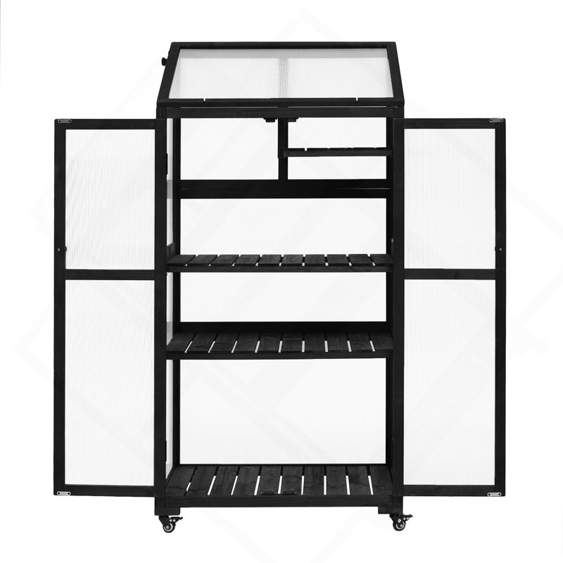 62Inch Height Wood Large Greenhouse Balcony Portable Cold Frame With Wheels And Adjustable Shelves For Outdoor Indoor Use
