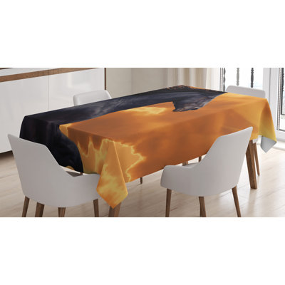 Ambesonne à cheval, portrait de galloping friesian cheval avec rayons de tolérance d’intensité de soleil, housse de table rectangulaire pour la cuisine de salle à manger décoration, 52 po x 70 po, orange noir