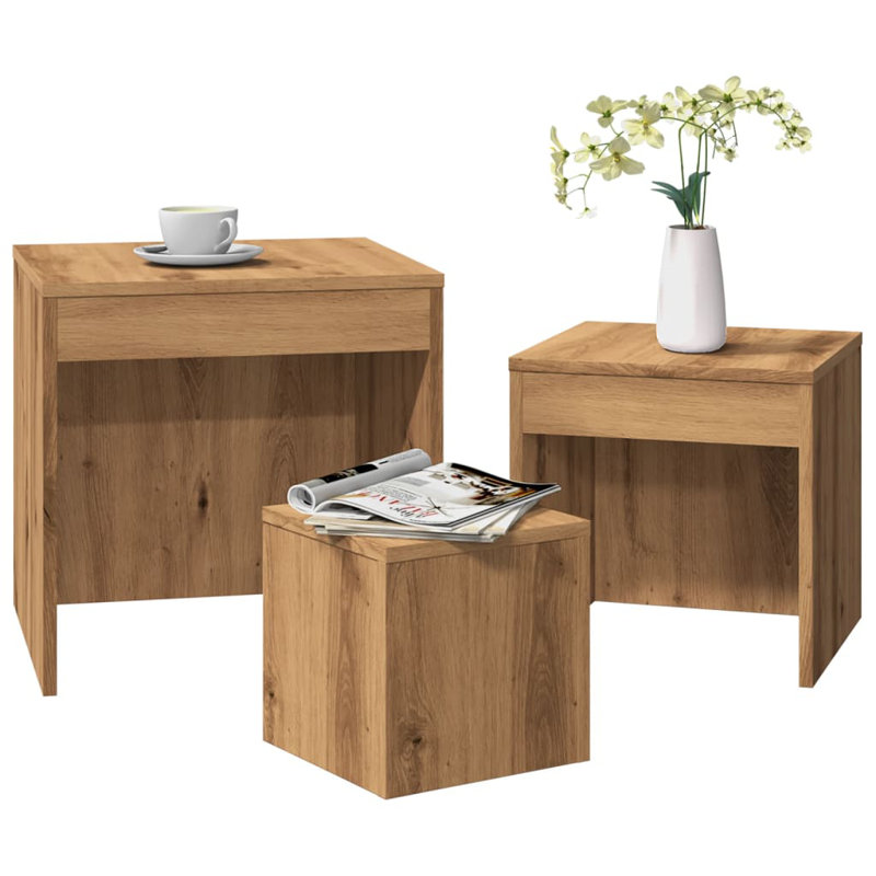 Gnesis Nesting Tables 3 pcs Engineered Wood, Artisan Oak, Artisan Oak