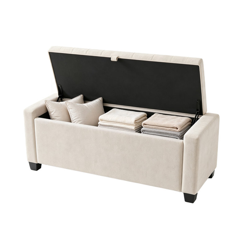 Banc de rangement avec repose-pieds 43,33 po Chenille, Chenille beige