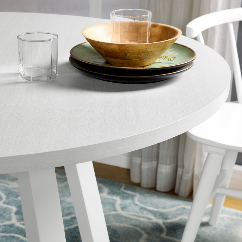 Edo 45'' Round White MDF Dining Table with Trestle Base
