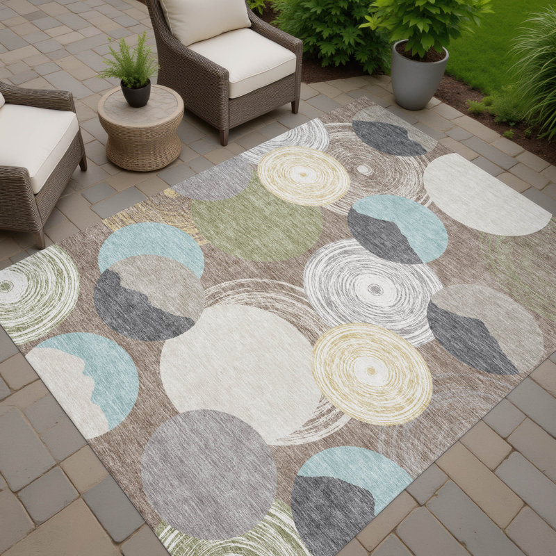 Tapis géométrique intérieur / extérieur lavable à la machine Chantille ACN2977, Taupe, 10' x 14'