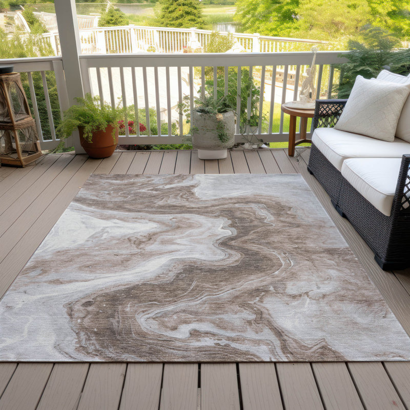 Tapis taupe ACN1706 intérieur / extérieur lavable à la machine, Rectangle 9 pi x 12 pi