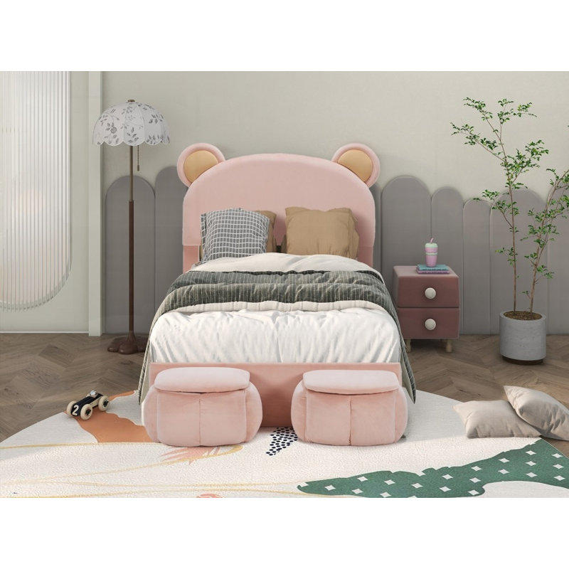 Structure de lit simple tapissier avec tête de lit Bear - pas besoin de sommier, design durable