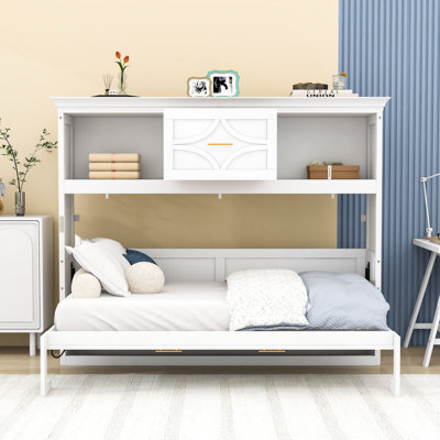 1 Drawer Twin Wood Murphy Bed with Charging Station and Shelves