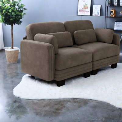 Canapé d'angle moderne à compression, canapé modulable 2 places en chenille marron pour la maison