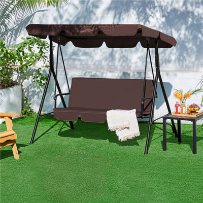 Skylin 3 Person Porch Swing with Stable Triangle Struture and Adjustable Canopy