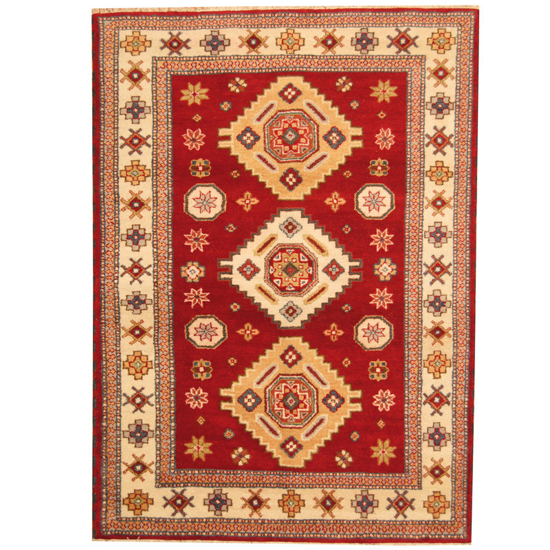 Tapis rouge / ivoire en laine noué à la main Perea Southwestern