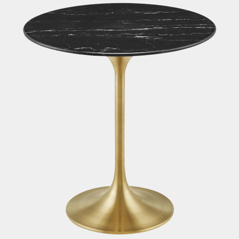 Table d'appoint ronde en marbre artificiel Lippa, Noir, Doré