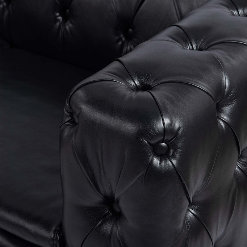Natsue 84.06'' Faux Leather Sofa, Black Faux Leather