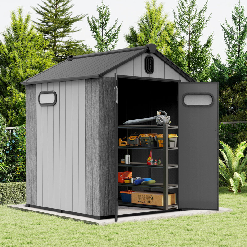Remise de rangement extérieure en plastique, H 85,87 po x l 71,46 po x P 72,2 po