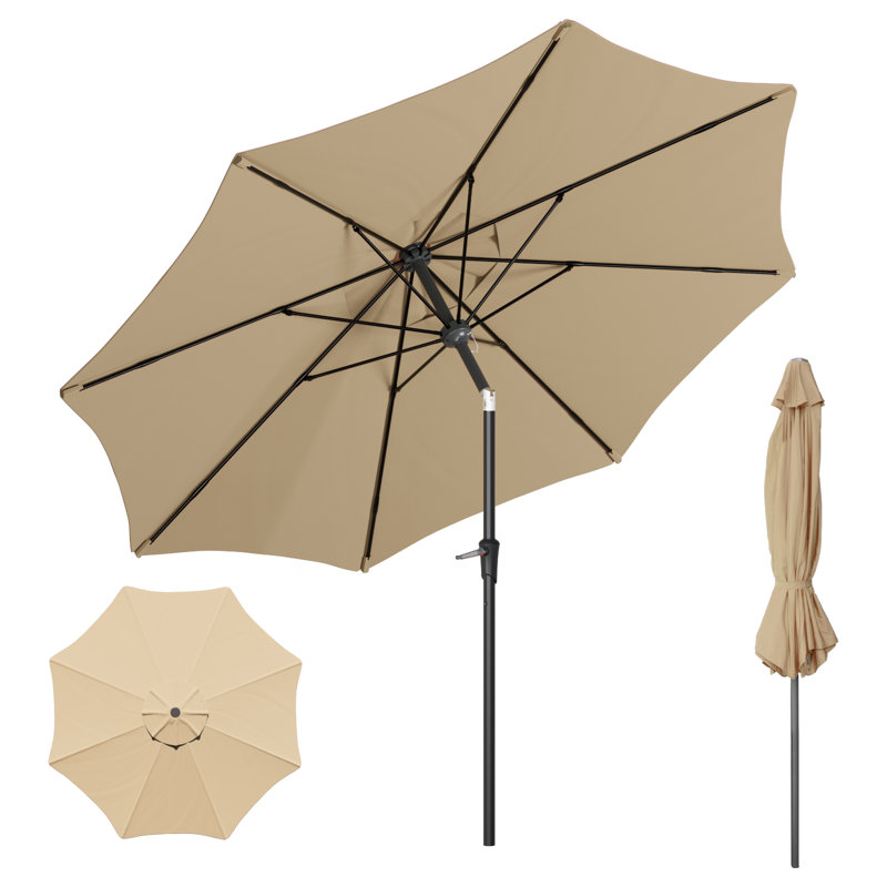 Parasol de marché 120 po, 8 nervures en fibre de verre et UPF de 90, beige, H 91,2 po x l 120 po x P 120 po, Beige