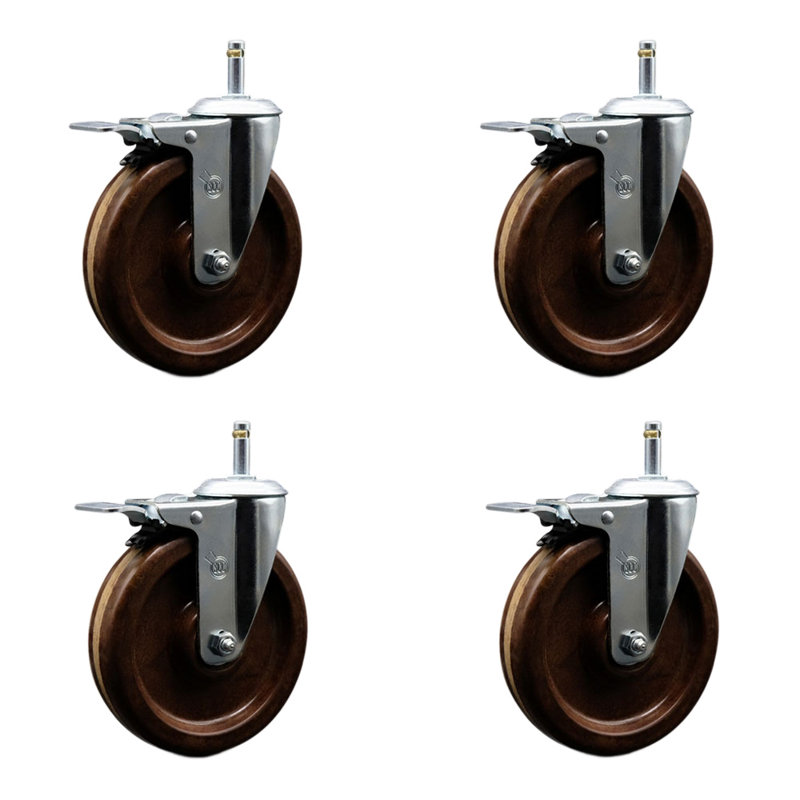 High Temp Swivel Stem Caster Set with Total Lock Brake