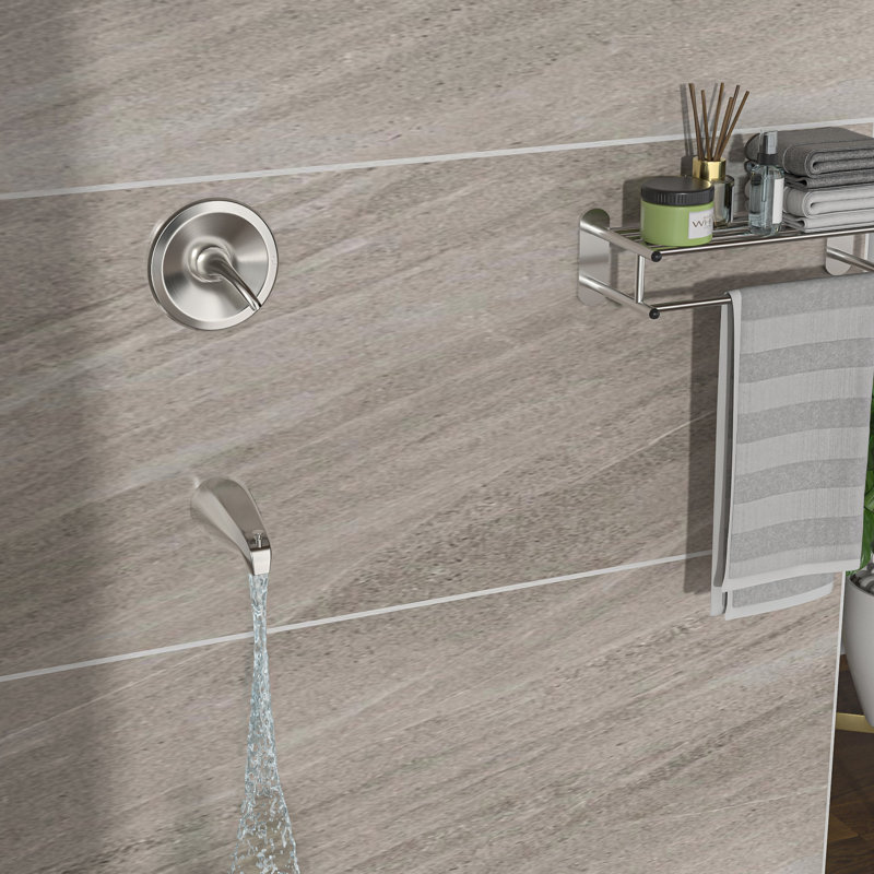 10" Round Rain Shower Head With Waterfall Tub Spout In Brushed Nickel - Wall Mounted, -Balanced Valve, Easy To Install & Hygienic Clean Mounted 360 Adjustable, Installation Sanitary Hygiene