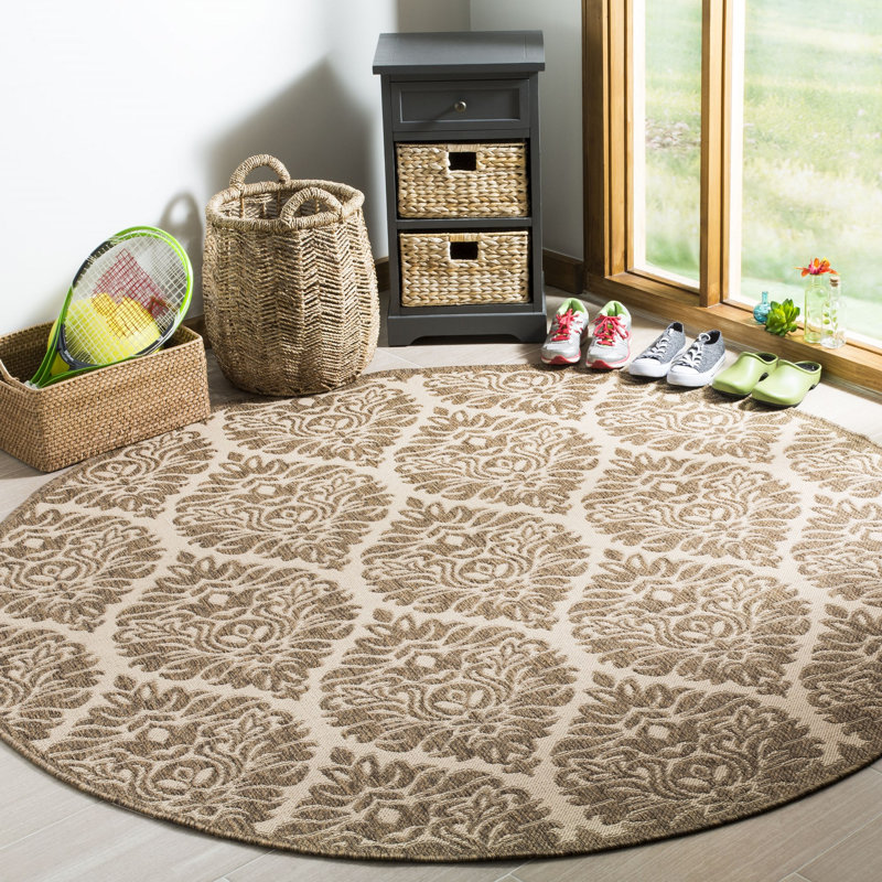 Tapis damassé intérieur / extérieur de style performance d'Emmanuel, Rond 6 pi 7 po