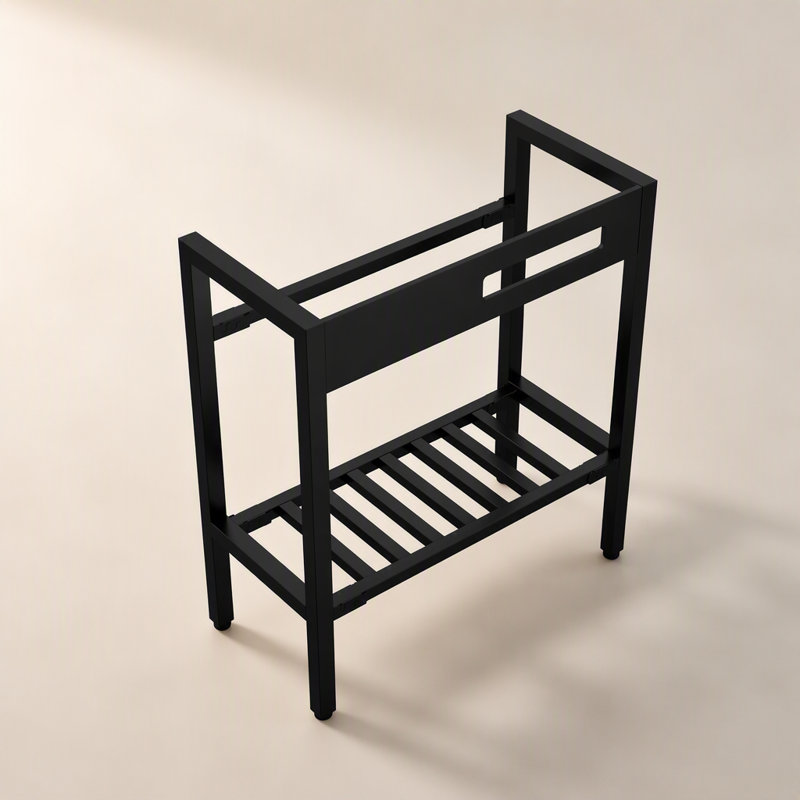 Lavabo console 28 po x 12 po en céramique d'inspiration rétro avec planche à laver intégrée, pieds noirs élégants