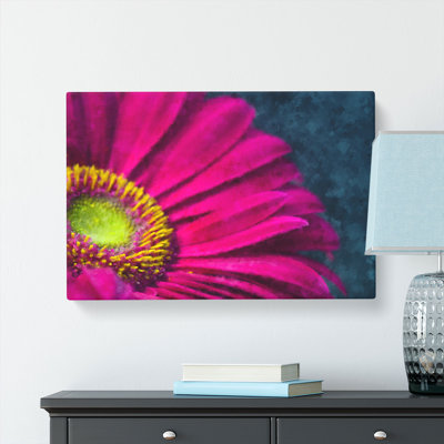 Bright Pink Gerbera Flower Painting - Wrapped Canvas