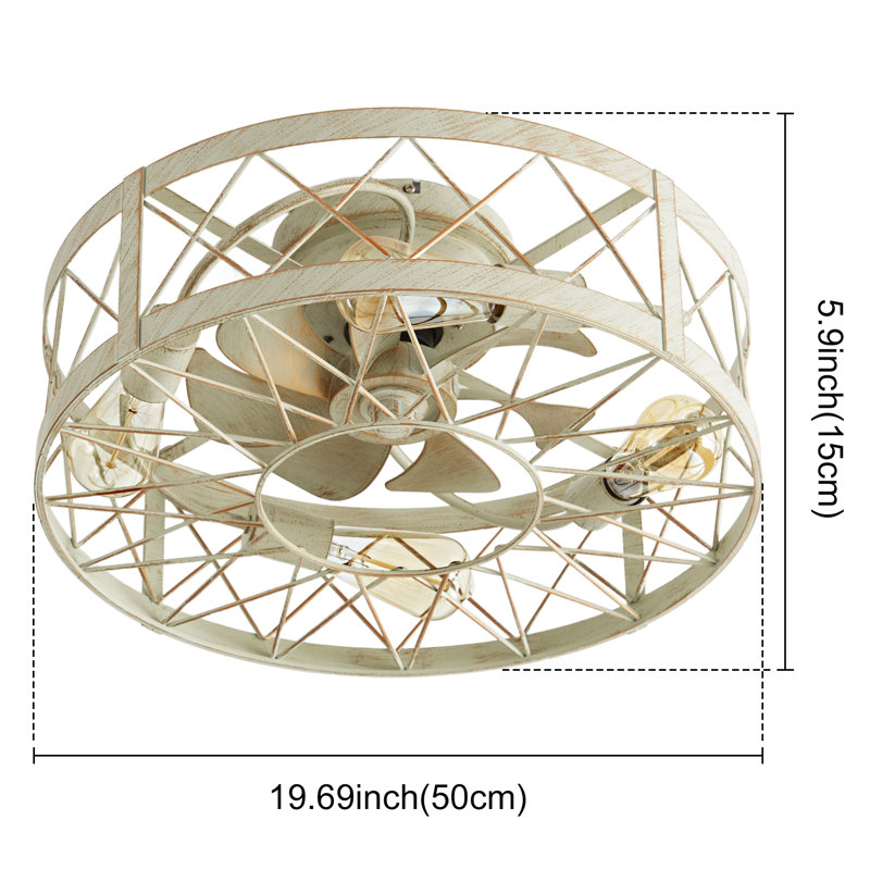 Ventilateur de plafond encastré de 20 po à cage blanche en or frotté, petit ventilateur de plafond avec télécommande