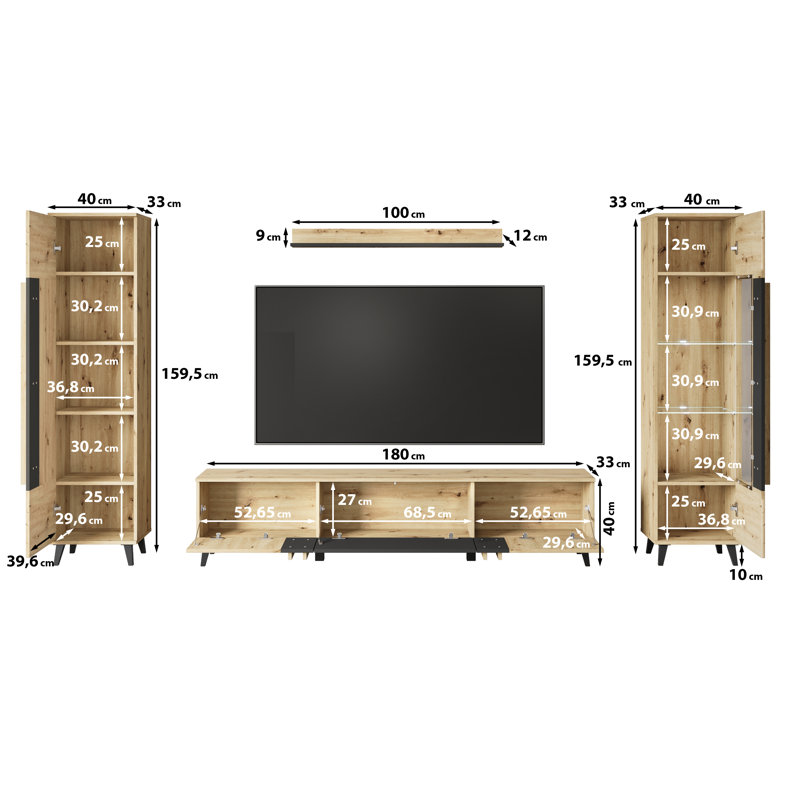 Huron Ii Wall Unit In Colour: Black, Medium Wood/Black