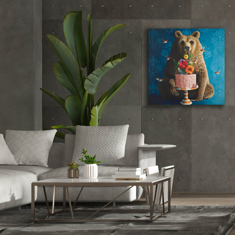 «Cake Bear On Blue», par Epic Graffiti, sur toile murale, 37 po x 37 po