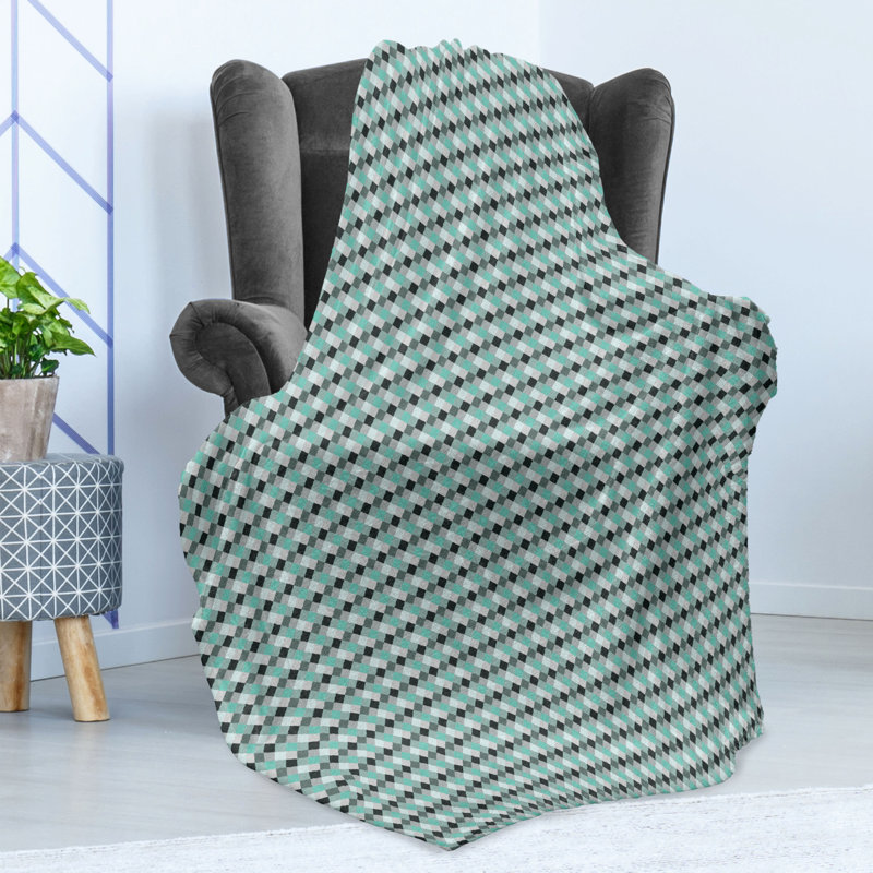 Ambesonne Geometric Fleece Throw Blanket Diagonal Checkered Ornate  Multicolor, 50'' W x 60'' L