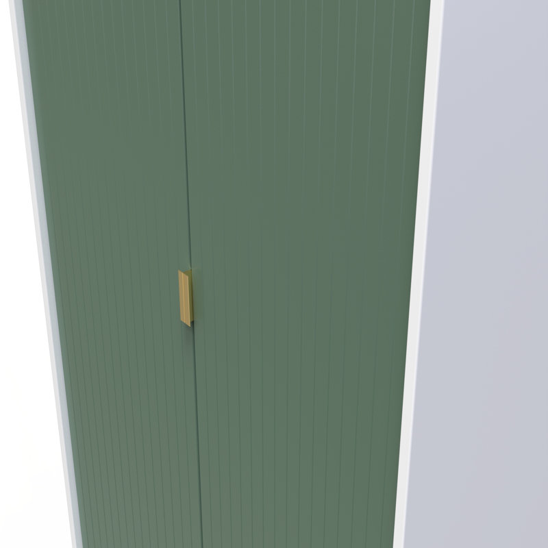 Fully Assembled 2 Door Wardrobe, 197cm H x 74cm W x 53cm D, Green/White