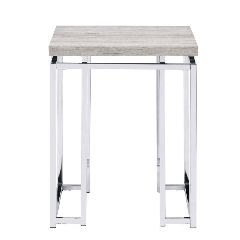 Table de bout en chêne naturel et chrome avec base en métal