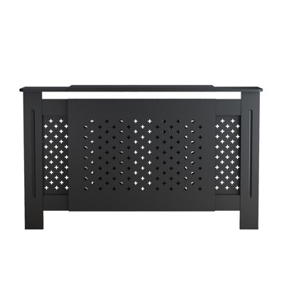 MDF Radiator Cover, 54-3/4" to 80"W × 7.8"D × 32.8"H, MDF with Water-Based Lacquer Finish, 1-Piece Set, Adjustable-Width Decorative Perforated Panel Heater Cabinet with Top Display Shelf, Anthracite