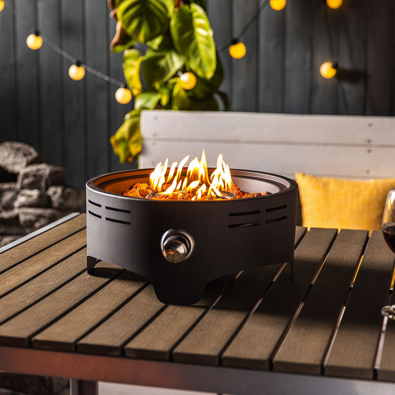 Shameel 6.7" H x 15" W Propane Tabletop Fire Pit with Lid as Lockable Handle for Portable Camping