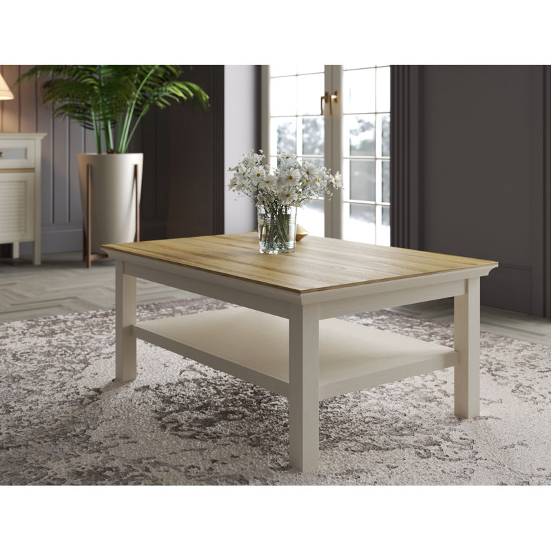 Table basse rectangulaire avec pieds en panneau de fibres à densité moyenne - l 39 po x H 17 po x P 28 po - crème / chêne / gris