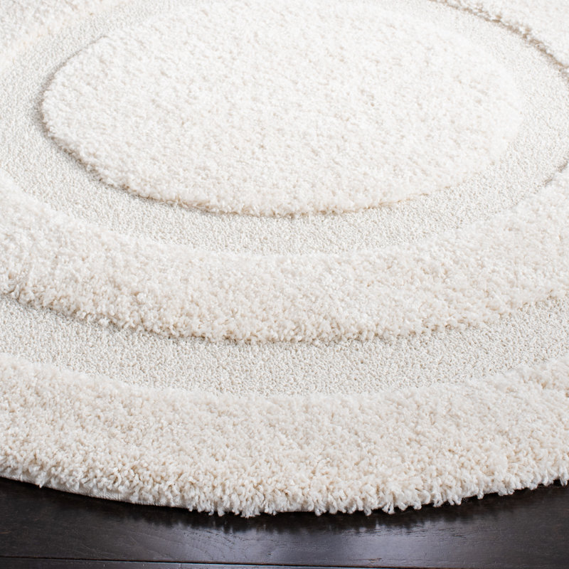 Tapis à poil long performance à motif géométrique Florida Drennen, Rond 8 pi