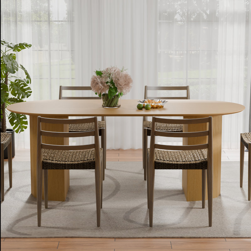 Table de salle à manger 79 po, Bois de chêne, Sur un piédestal