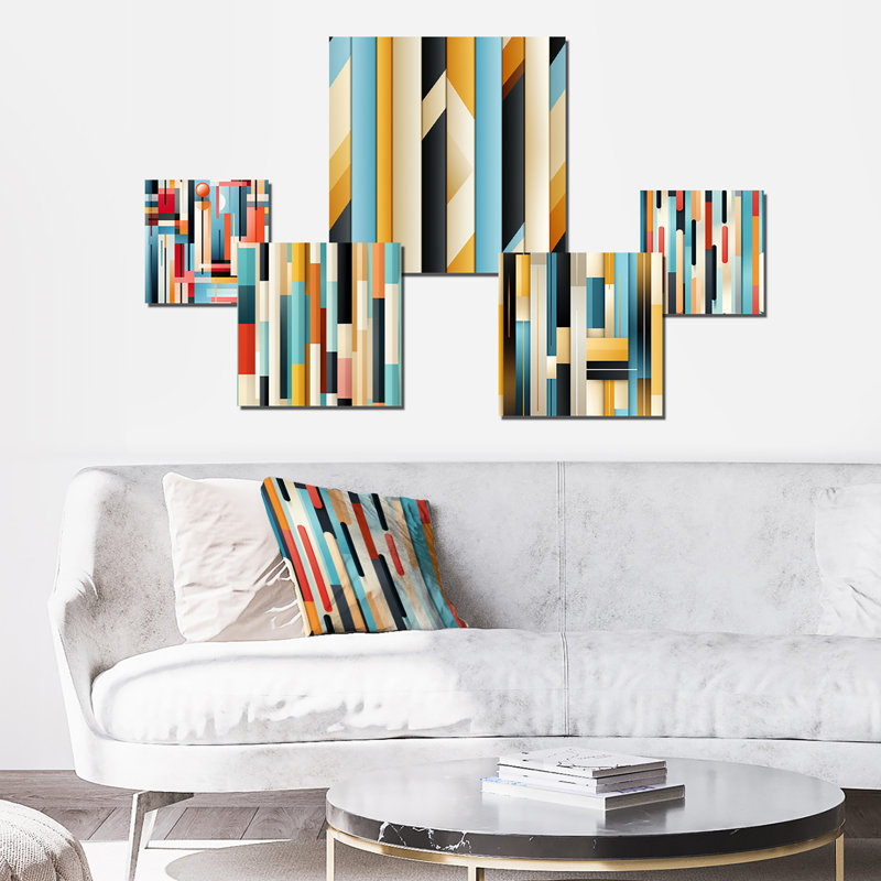 Urban Chic Blue and Orange Abstract Metal Wall Art Set