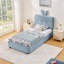 Lit simple tapissier avec tête de lit surdimensionnée, lumière DEL et 4 tiroirs de rangement; Ensemble de lattes, tissu bouclé-602366714-602366661