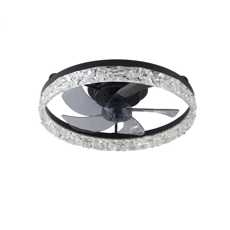 19" Black Frame Iceberg Bedroom Fan Light With Remote Control, Dimmable, 7 Blades, Reversible DC Motor, With LED Light, Black