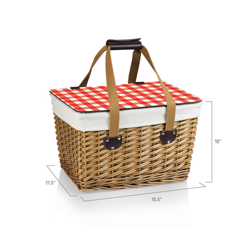 Small Natural Wicker Picnic Basket with Red Gingham Lid